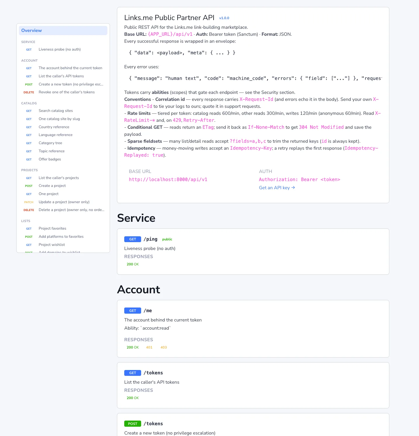 Interactive API documentation